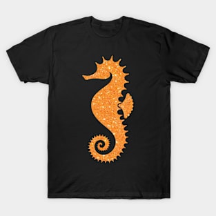 Bright Orange Faux Glitter Seahorse T-Shirt